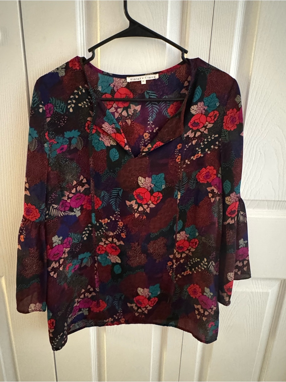 Violet + Claire Floral Blouse Medium Sheer Long Sleeve Boho